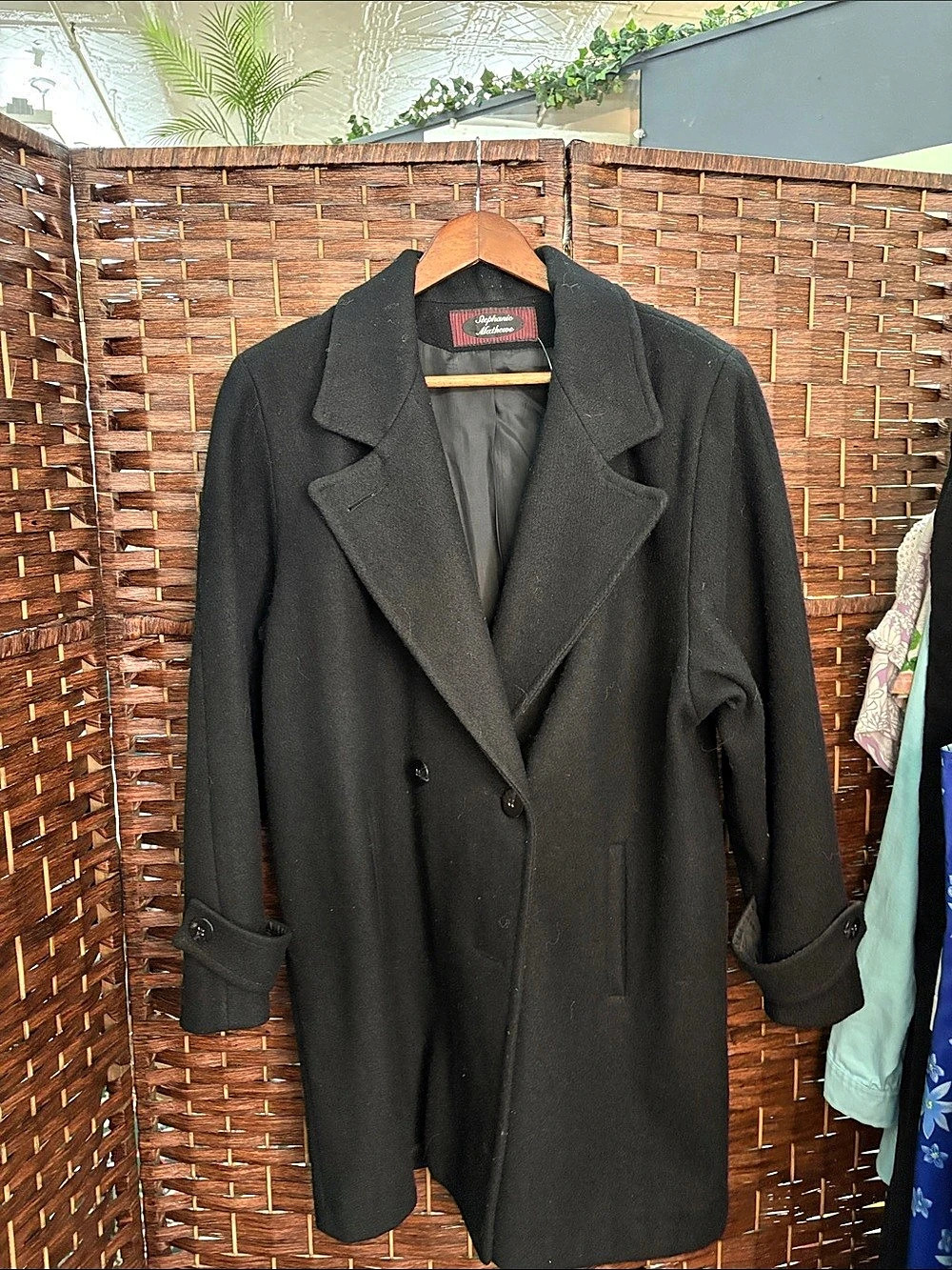 Vintage Stephanie Mathews Black Wool Pea Coat Size 12